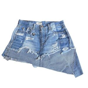Trendy Asymmetrical Distressed Denim Skirt